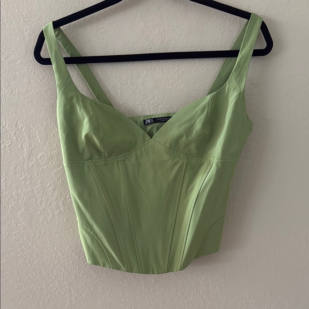 Zara Green Sleeveless Crop Top Bustier